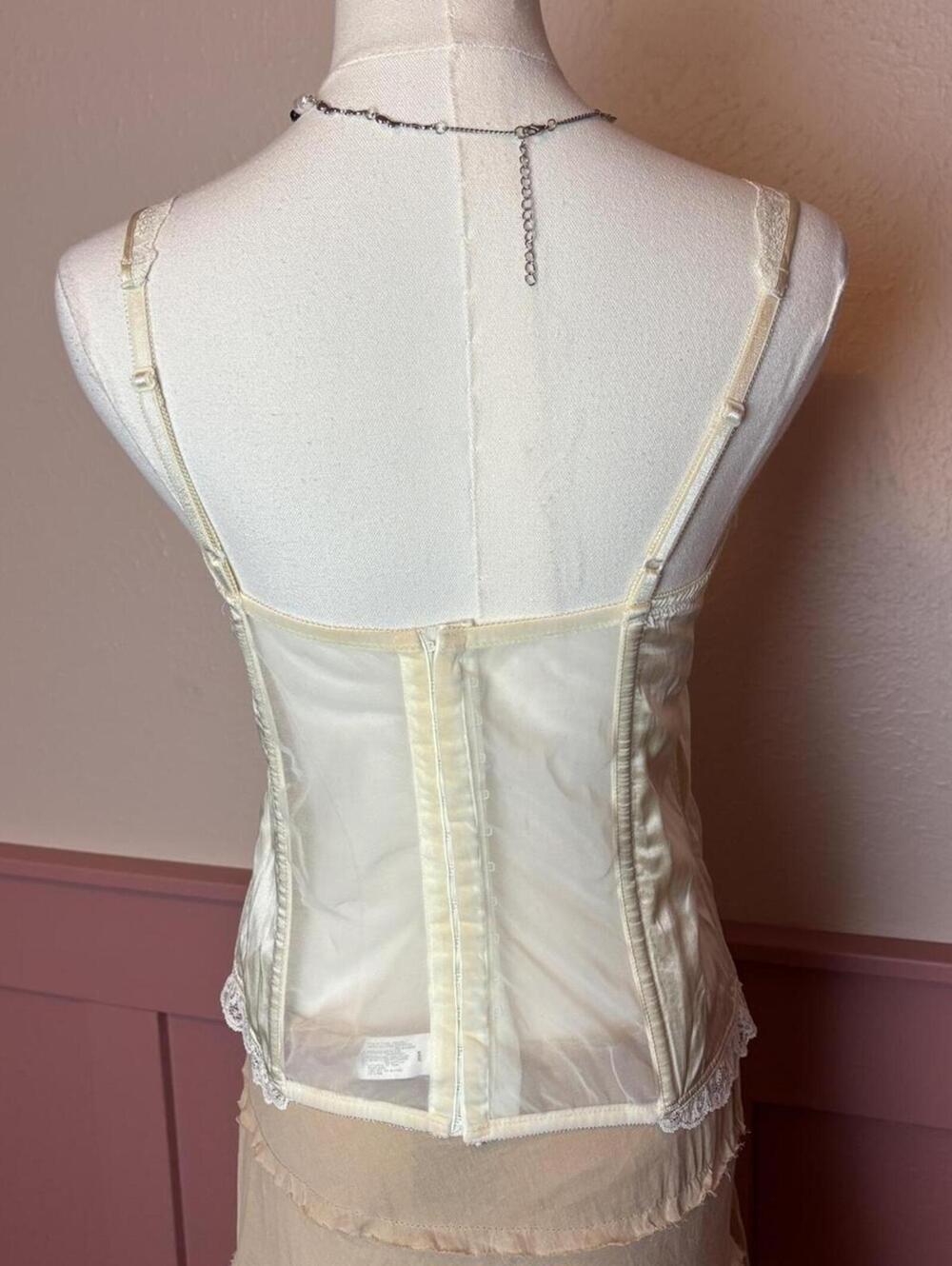 Natori vintage vanity lace silk bustier corset 36b butter yellow fairy victorian - Picture 5 of 8